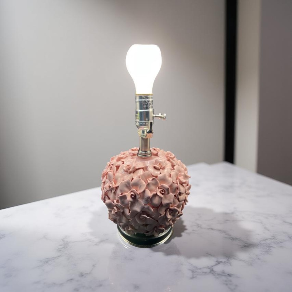 Vintage Rachel Aswell Pink Roses Lamp with Crystal Glass Base Shabby Chic Lamp